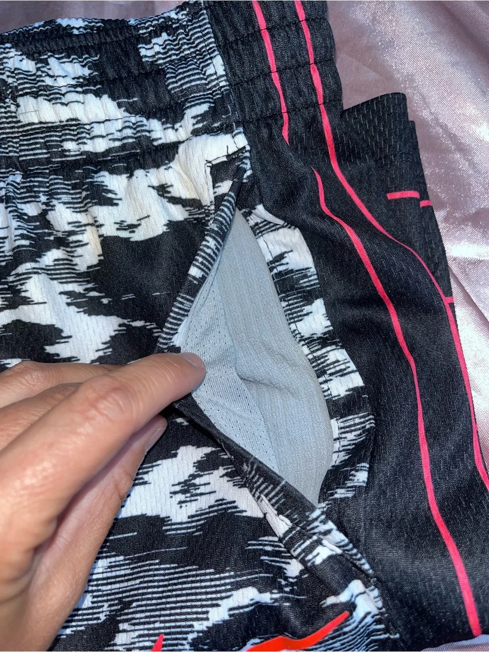 Nike Black & White Patterned Dri-FIT Athletic Shorts with Pink Trim